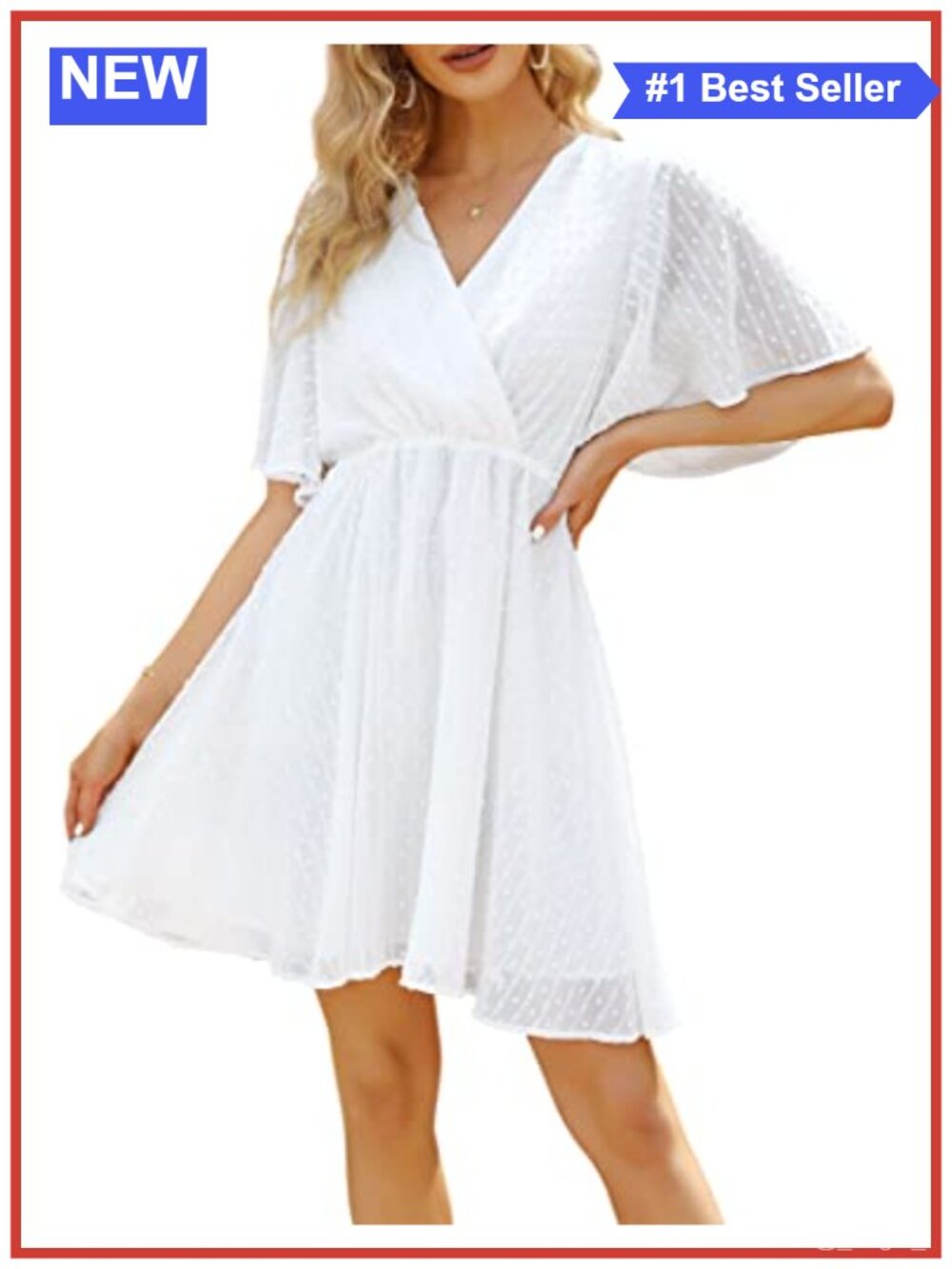 Women's Swiss Dot Bell Sleeve A-Line V-Neck Knee-Length Wrap Dress